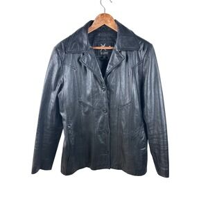 Wilsons Leather Maxima Womens Large Black Genuine Leather Buttons Jacket‎ Coat